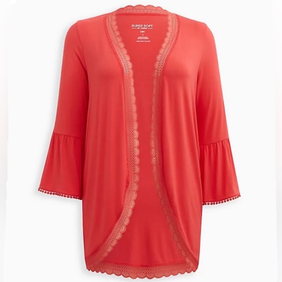 NWT | Torrid | Super Soft Cardigan Lace Trim Ruffle Sleeve | Size 1X - Picture 2 of 8